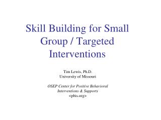 Skill Building for Small Group / Targeted Interventions