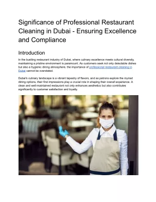 Significance of Professional Restaurant Cleaning in Dubai - Ensuring Excellence and Compliance