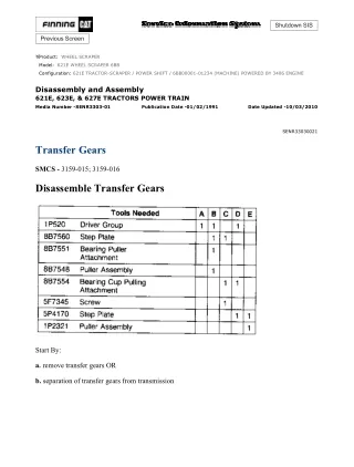 Caterpillar Cat 621E WHEEL SCRAPER (Prefix 6BB) Service Repair Manual (6BB00001-01234)