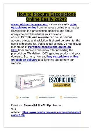 How to Procure Eszopiclone Online Easily 2024