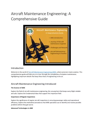 Aircraft maintenance engineering A comphrehensive guide
