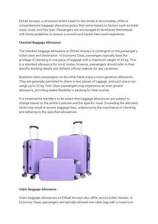 Airline luggage allowance on Etihad