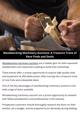 Woodworking Machinery Auctions: A Treasure Trove of Rare Finds and Deals