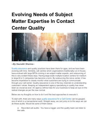 Evolving Needs of Subject Matter Expertise In Contact Center Quality