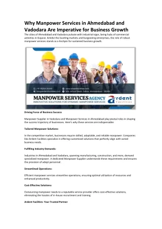 Why Manpower Services in Ahmedabad and Vadodara are Essential for Business Growth