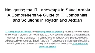 Navigating the IT Landscape in Saudi Arabia A Comprehensive Guide to IT Companies and Solutions in Riyadh and Jeddah