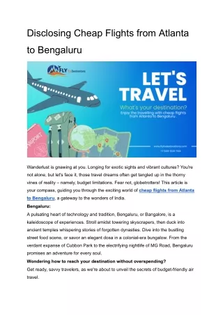 Disclosing Cheap Flights from Atlanta to Bengaluru
