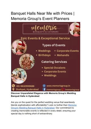 Banquet Halls Near Me with Prices _ Memoria Group's Event Planners