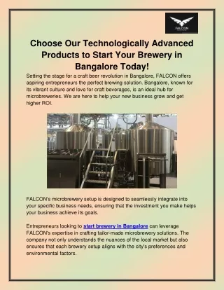 Start brewery in Bangalore