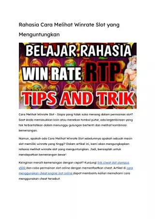 Rahasia Cara Melihat Winrate Slot yang Menguntungkan