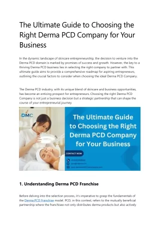 The Ultimate Guide to Choosing the Right Derma PCD Company for Your Business