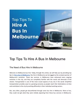 Insider Insights To Hire a Bus in Melbourne