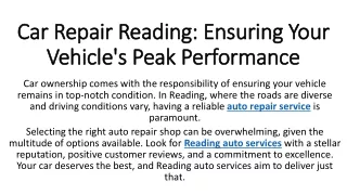 Car Repair Reading Ensuring Your Vehicle's Peak Performance