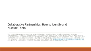Collaborative Partnerships: How to Identify and Nurture Them