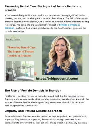 Pioneering Dental Care The Impact of Female Dentists in Brandon