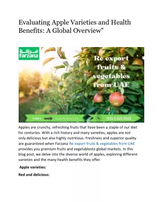 Evaluating Apple Varieties and Health Benefits: A Global Overview"