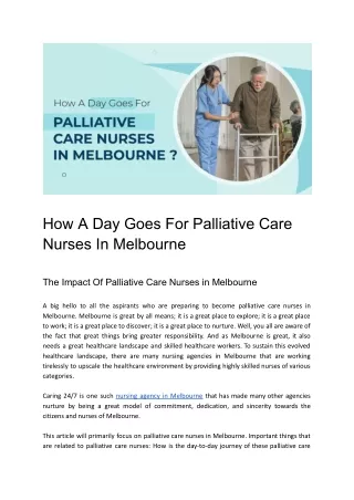 A Glimpse into the Daily Routine of Palliative Care Nurses in Melbourne