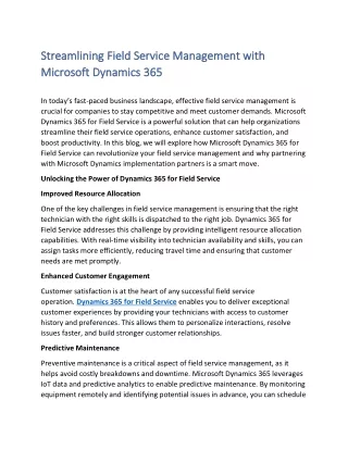 Streamlining Field Service Management with Microsoft Dynamics 365