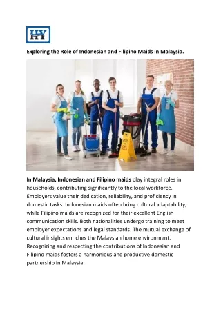 Exploring the Role of Indonesian and Filipino Maids in Malaysia