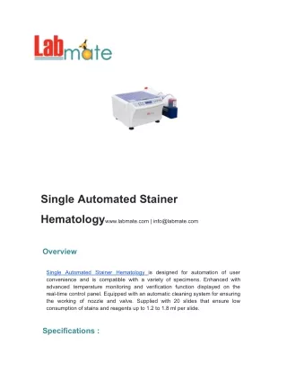 Single Automated Stainer Hematology