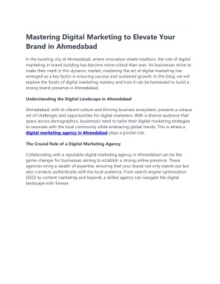 Mastering Digital Marketing to Elevate Your Brand in Ahmedabad