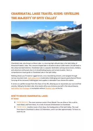 Chandratal Lake Travel Guide: Unveiling the Majesty of Spiti Valley