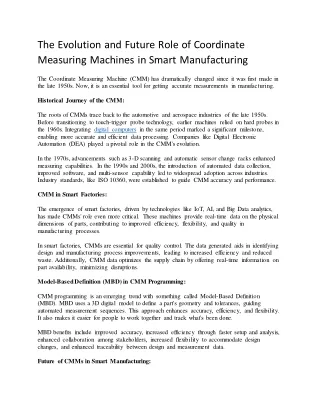 The Evolution and Future Role of Coordinate Measuring Machines in Smart Manufacturing