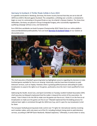Germany Vs Scotland A Thriller Rivals Collide in Euro 2024