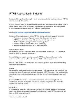 PTFE Application in Industry