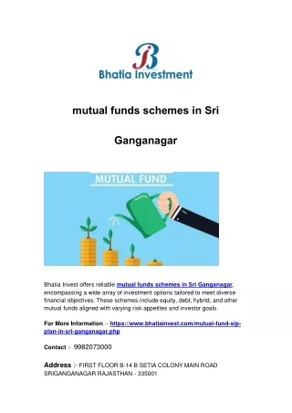 mutual funds schemes in Sri Ganganagar