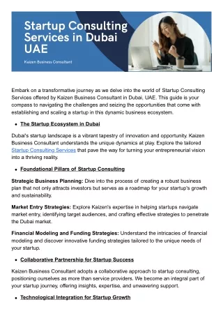 Navigating Success: Startup Consulting Services in Dubai, UAE