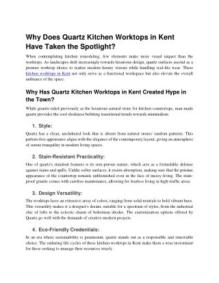 Why Does Quartz Kitchen Worktops in Kent Have Taken the Spotlight