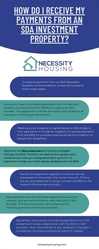 How do I receive my payments from an SDA investment property