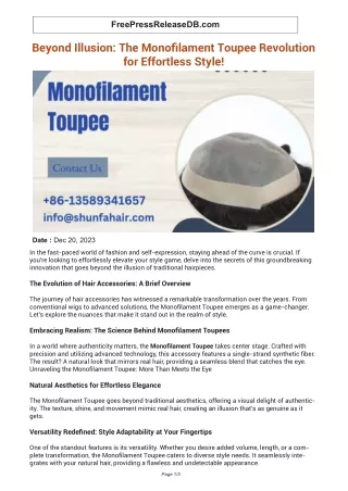 Beyond Illusion The Monofilament Toupee Revolution for Effortless Style!