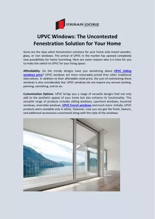 UPVC Windows The Uncontested Fenestration Solution for Your Home
