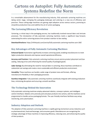 Cartons on Autopilot: Fully Automatic Systems Redefine the Norm