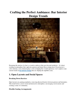 Crafting the Perfect Ambiance: Bar Interior Design Trends