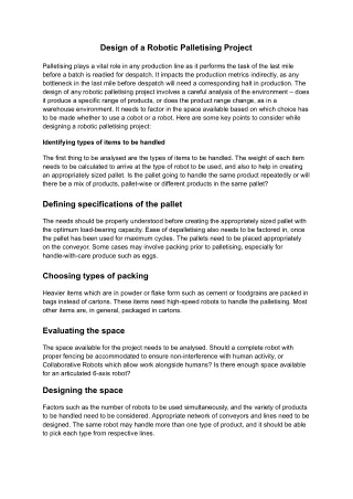 Design of a Robotic Palletising Project