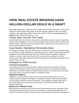 HOW REAL ESTATE BROKERS MAKE MILLION-DOLLAR DEALS IN A SNAP