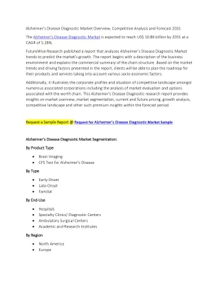 AlzheimerGÇÖs Disease Diagnostic Market