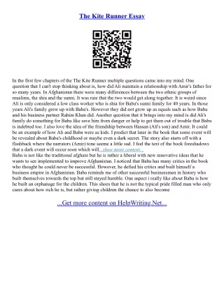 Kite Runner Essay Questions