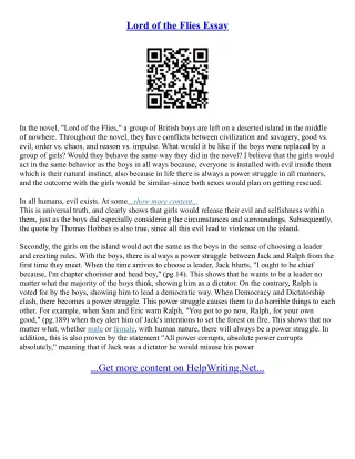 The Lord Of The Flies Essay