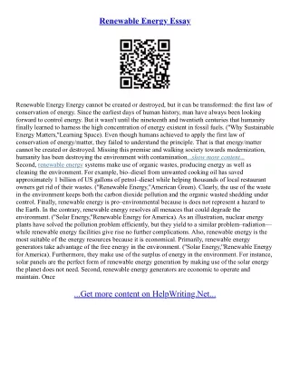 Renewable Energy Essay