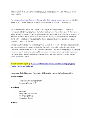 Intravascular Optical Coherence Tomography (Oct) Imaging Systems Market