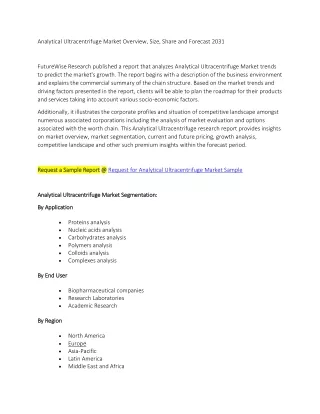 Analytical Ultracentrifuge Market Overview, Size, Share and Forecast 2031