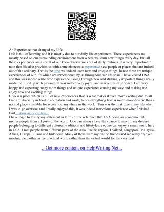 A Personal Experience Essay