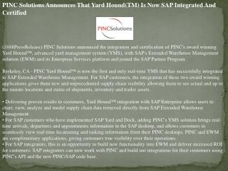 pinc solutions announces that yard hound(tm) is now sap inte