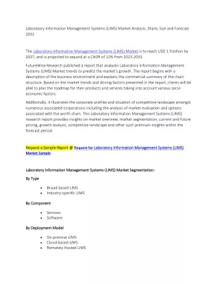 Laboratory Information Management Systems (LIMS) Market Analysis, Share, Size an