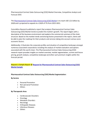 Pharmaceutical Contract Sales Outsourcing [CSO] Market