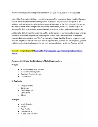 Pharmaceutical Liquid Handling Systems Market Analysis, Share, Size and Forecast